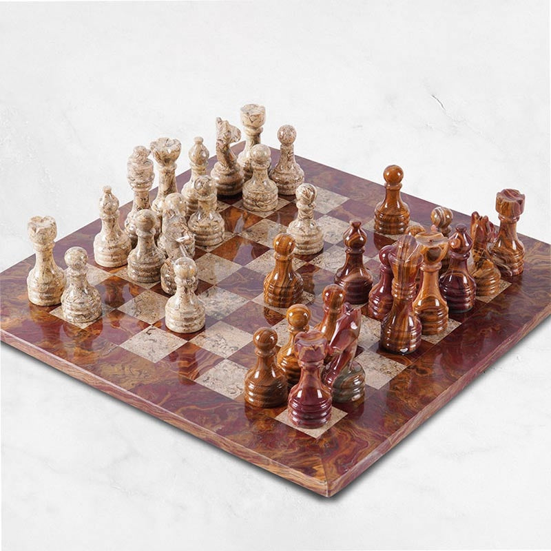 Elegance Handmade Marble Chess Set 38cms - Red & Coral