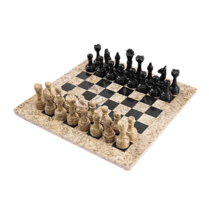 Elegance Handmade Marble Chess Set 38cms - Coral & Black