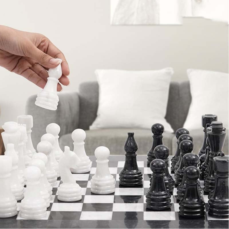 Elegance Handmade Marble Chess Set 38cms - Black & White