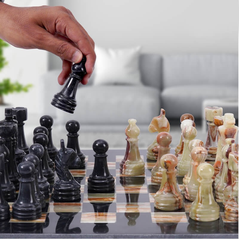 Elegance Handmade Marble Chess Set 38cms - Black & Green