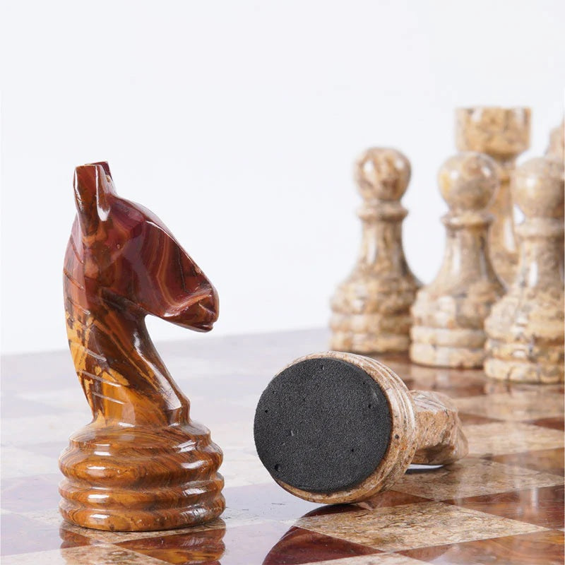 Elegance Handmade Marble Chess Set 38cms - Red & Coral