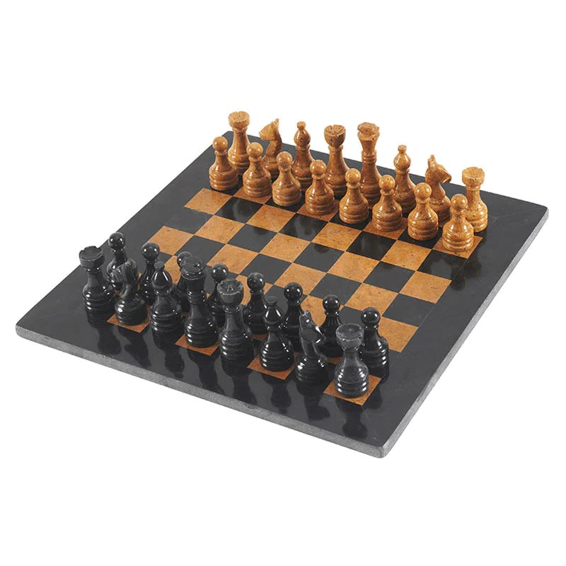 Elegance Handmade Marble Chess Set 38cms - Black & Golden