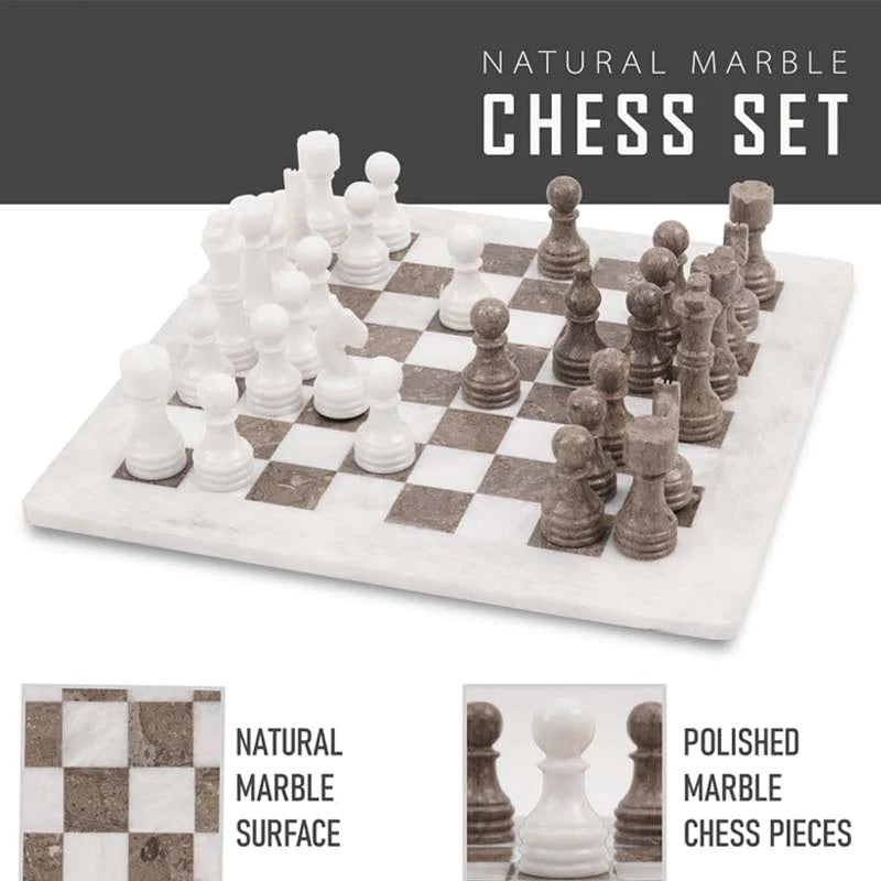 Elegance Handmade Marble Chess Set 38cms - White & Oceanic