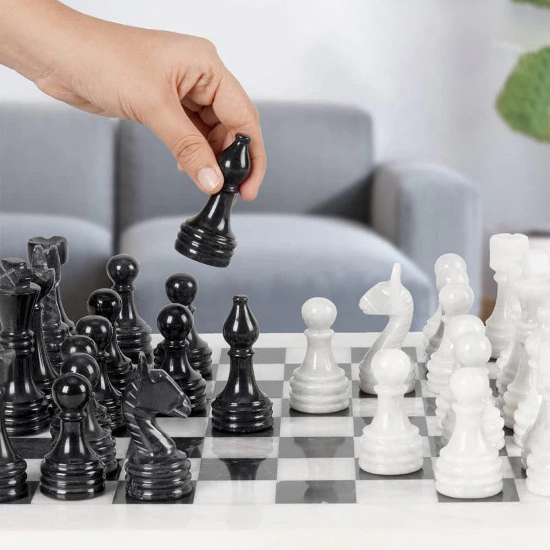 Elegance Handmade Marble Chess Set in Storage Case - White & Black