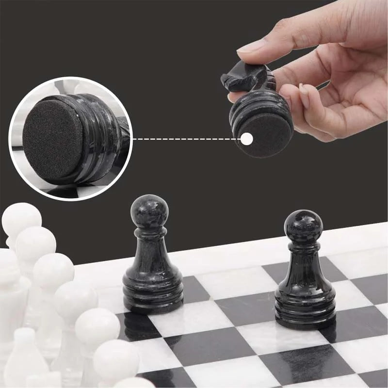 Elegance Handmade Marble Chess Set in Storage Case - White & Black