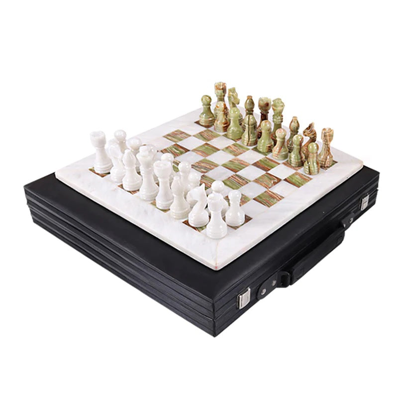 Elegance Handmade Marble Chess Set in Storage Case - White & Green