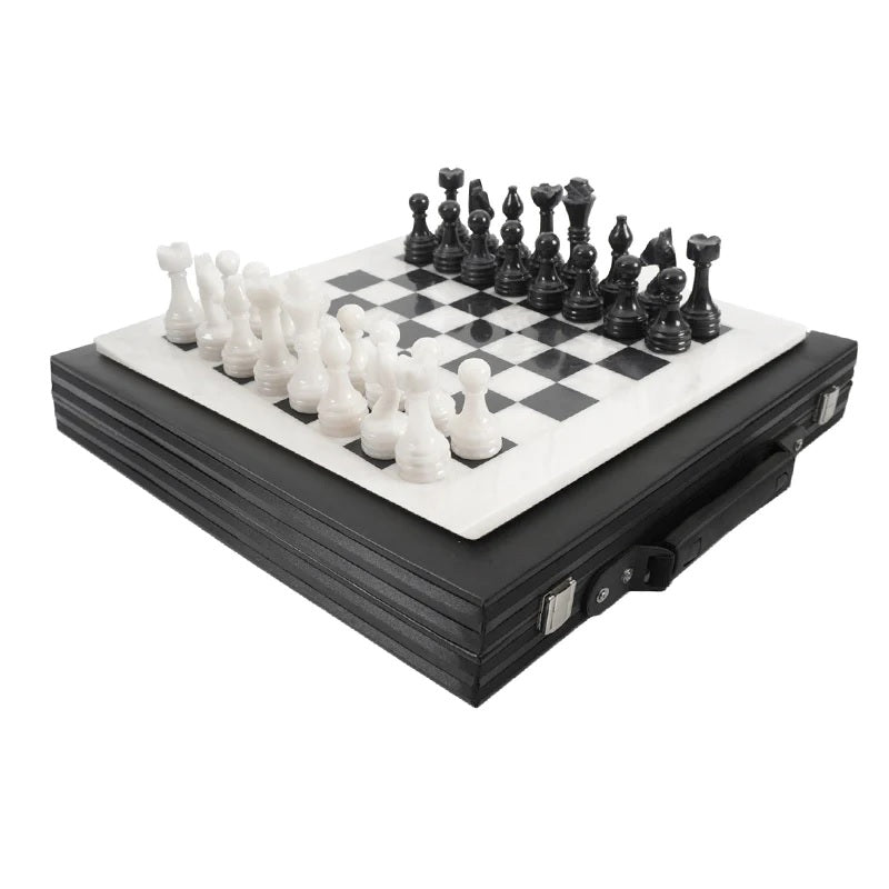 Elegance Handmade Marble Chess Set in Storage Case - White & Black