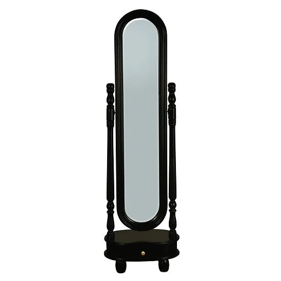 Elegant 1 Drawer Oval Mirror Stand - Black