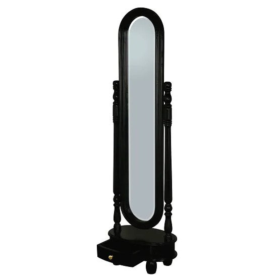 Elegant 1 Drawer Oval Mirror Stand - Black