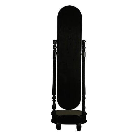 Elegant 1 Drawer Oval Mirror Stand - Black