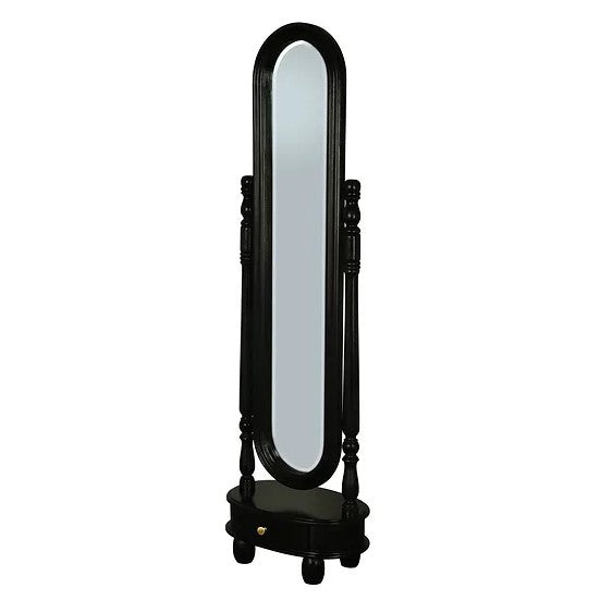 Elegant 1 Drawer Oval Mirror Stand - Black