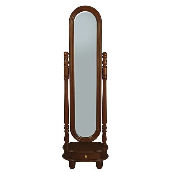 Elegant 1 Drawer Oval Mirror Stand - Brown