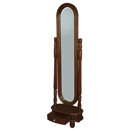 Elegant 1 Drawer Oval Mirror Stand - Brown