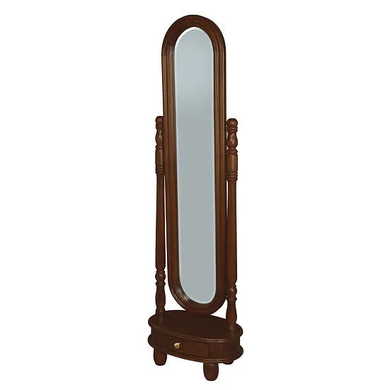 Elegant 1 Drawer Oval Mirror Stand - Brown