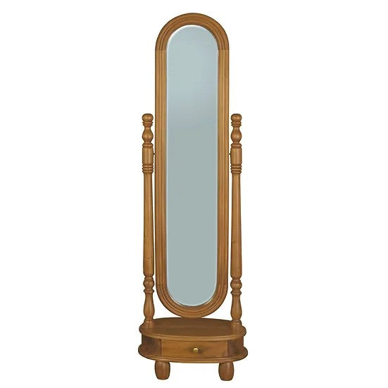 Elegant 1 Drawer Oval Mirror Stand - Light Brown