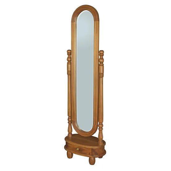 Elegant 1 Drawer Oval Mirror Stand - Light Brown