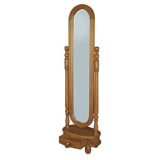 Elegant 1 Drawer Oval Mirror Stand - Light Brown