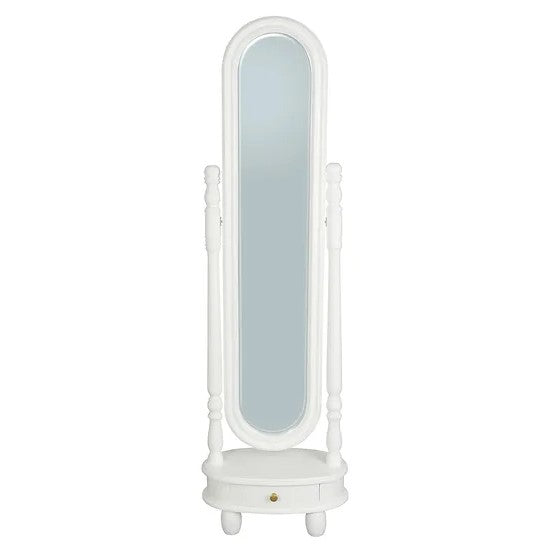 Elegant 1 Drawer Oval Mirror Stand - White