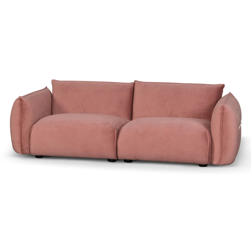 Elegant 3-Seater Sofa - Blush Pink Velvet With Brass Frame