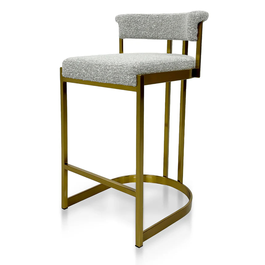 Elegant Contrast Silver Grey Boucle Bar Stool - Golden Base