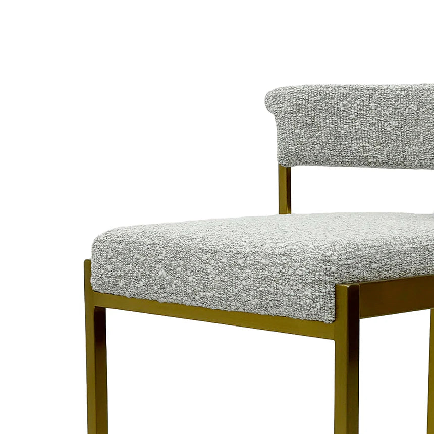 Elegant Contrast Silver Grey Boucle Bar Stool - Golden Base