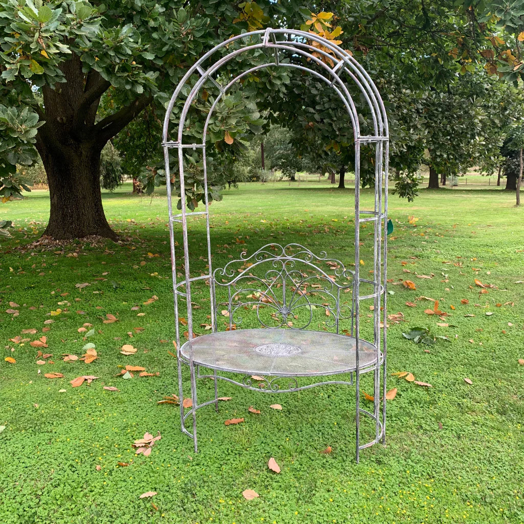 Elegant Dark Grey Arch Bench with Oval Seat