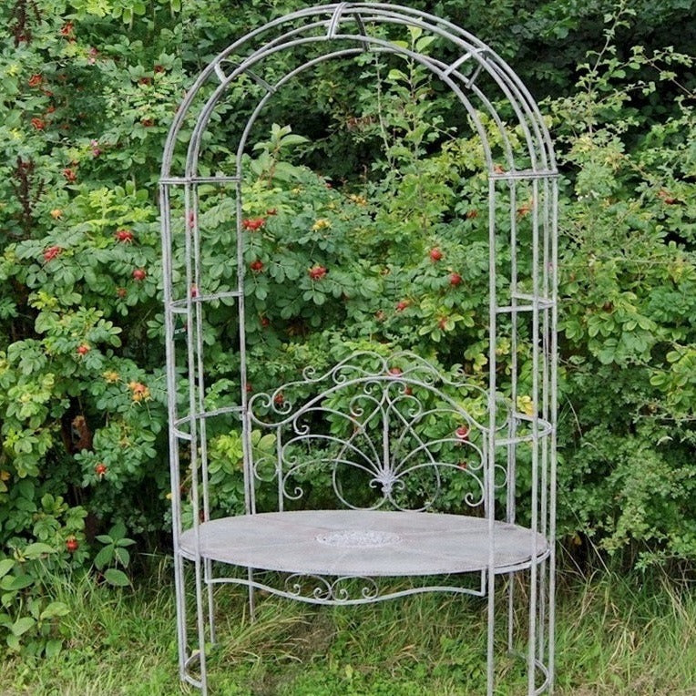 Elegant Dark Grey Arch Bench with Oval Seat