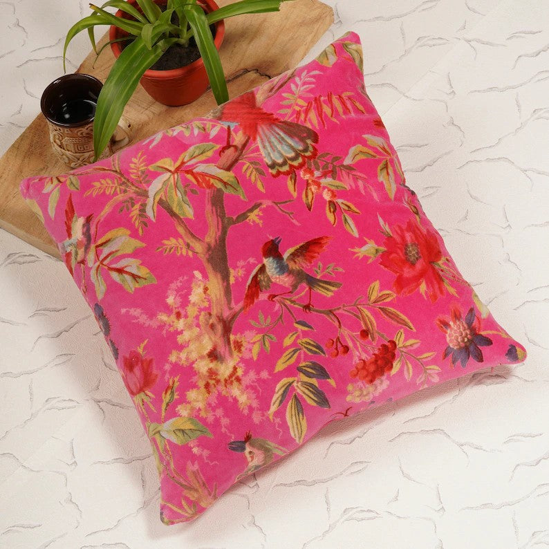 Elegant Floral Inspired Velvet Cushion Cover 45 x 45cms - Pink