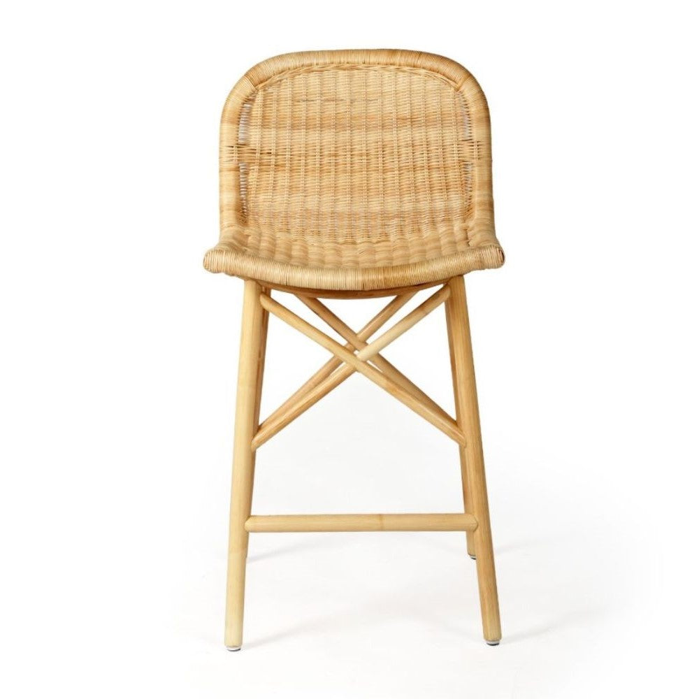 Elegant High Back Rattan Stool - Natural