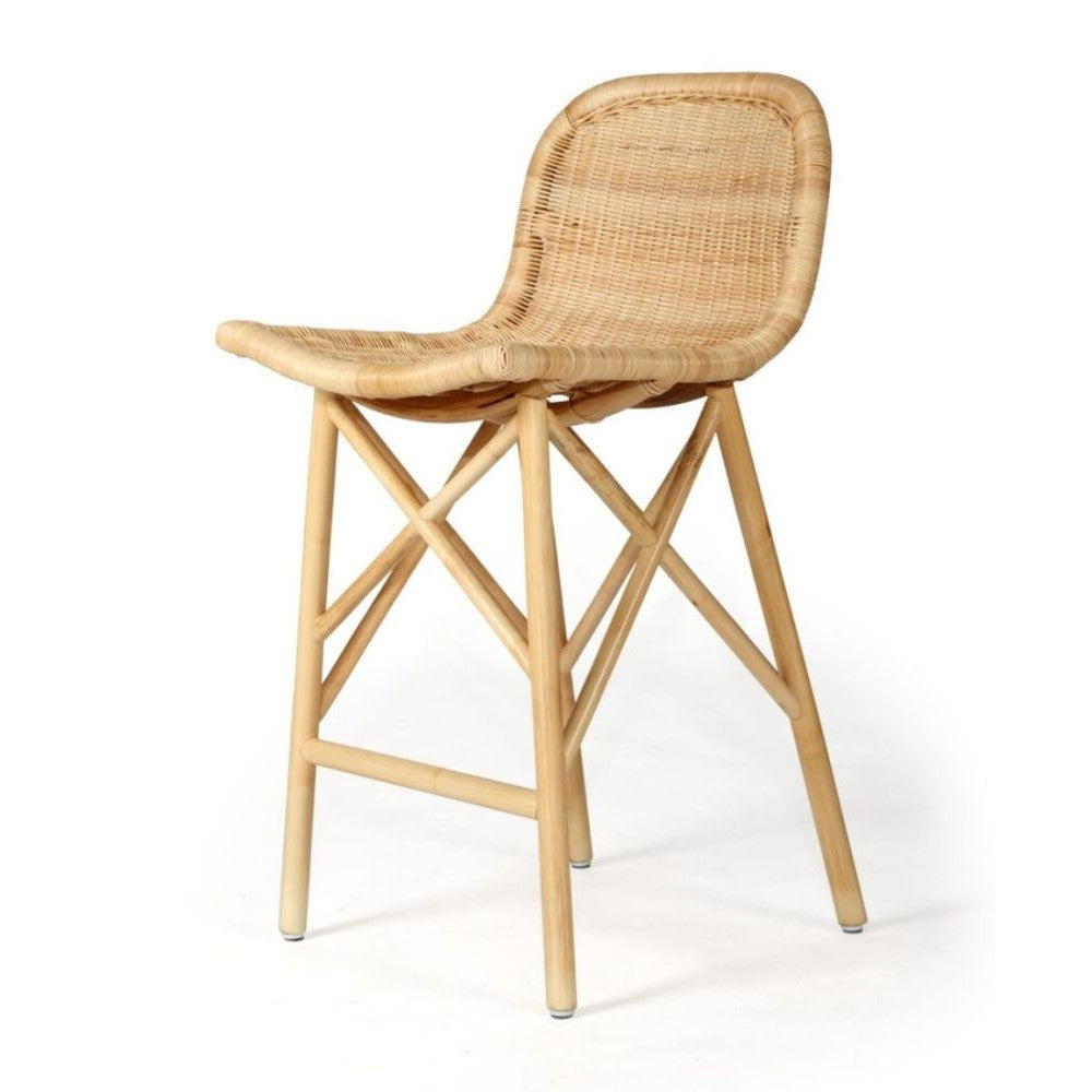 Elegant High Back Rattan Stool - Natural