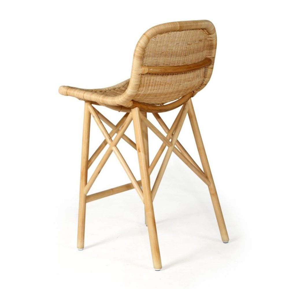 Elegant High Back Rattan Stool - Natural