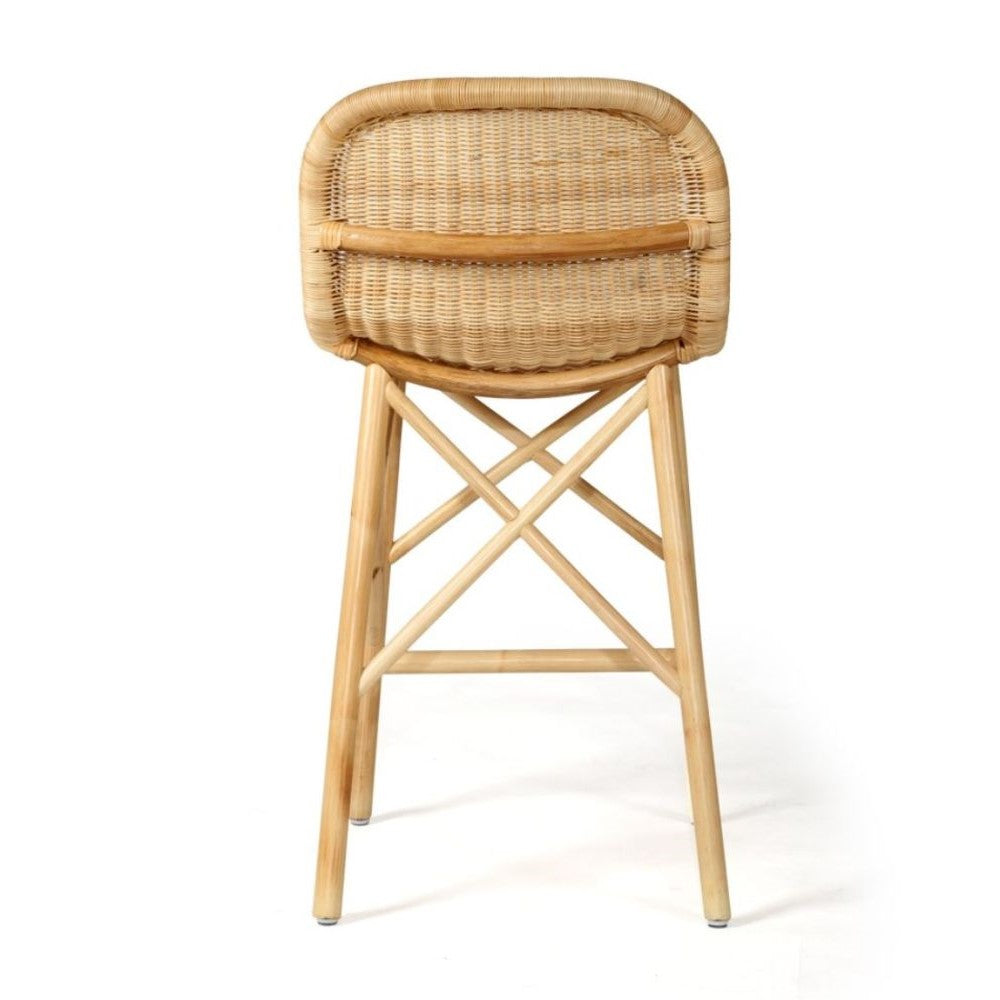 Elegant High Back Rattan Stool - Natural