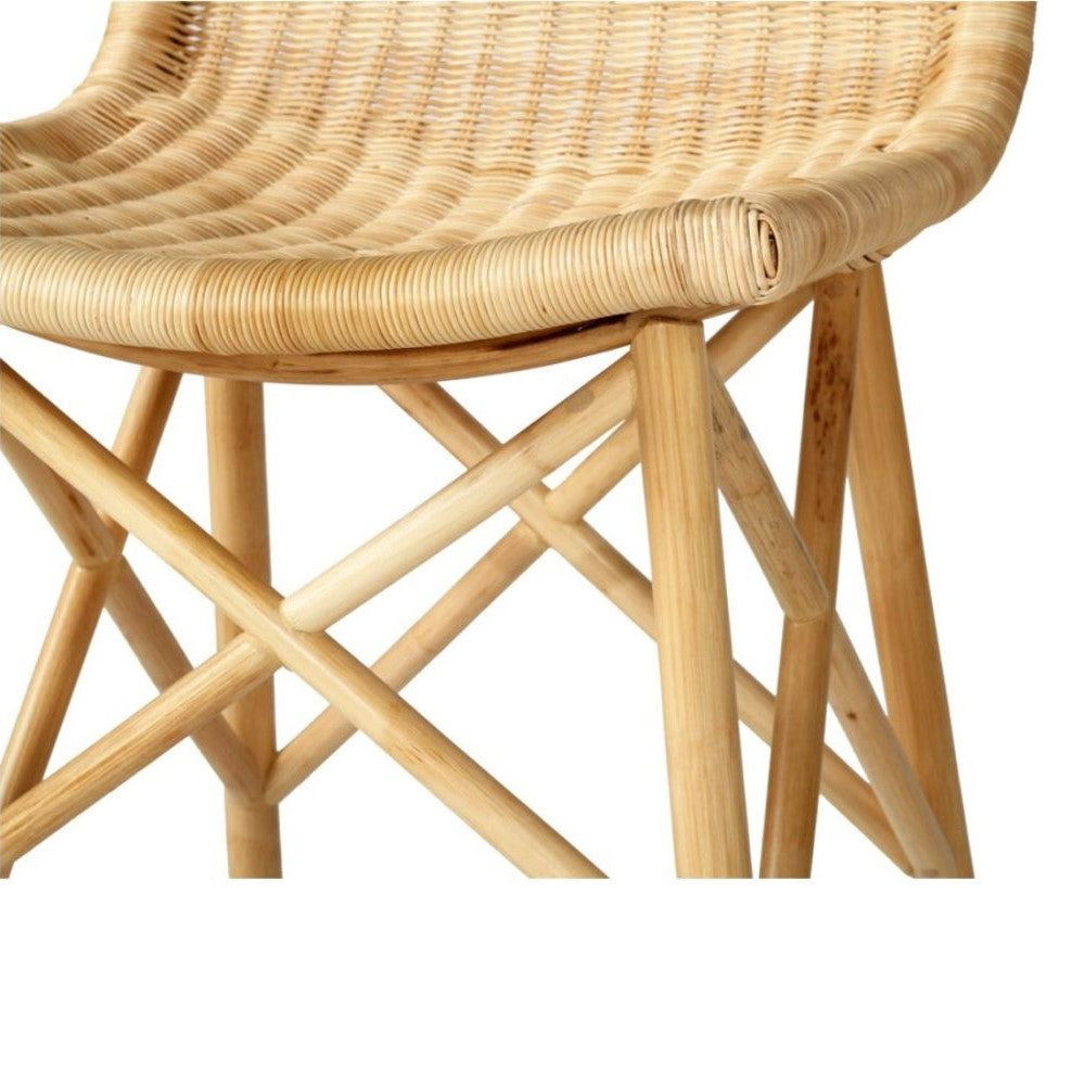 Elegant High Back Rattan Stool - Natural