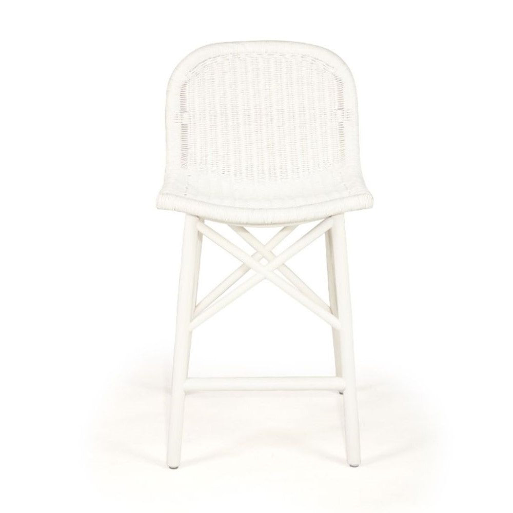 Elegant High Back Rattan Stool - White