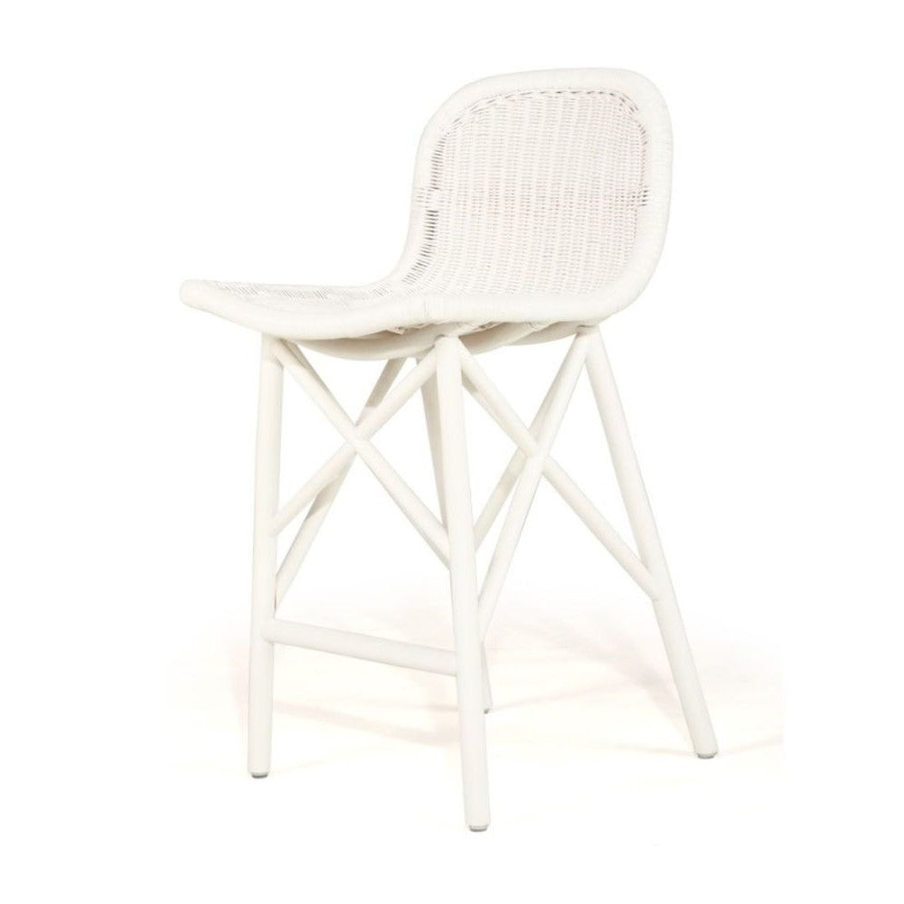 Elegant High Back Rattan Stool - White