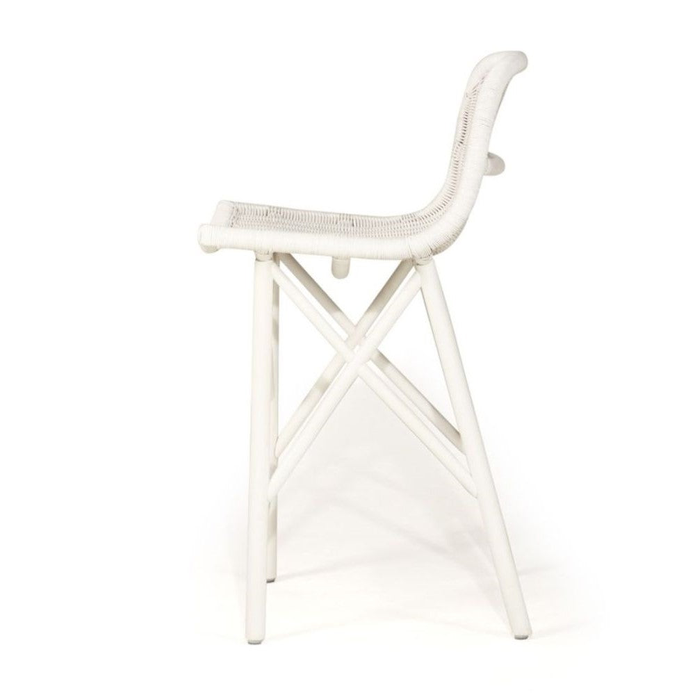 Elegant High Back Rattan Stool - White