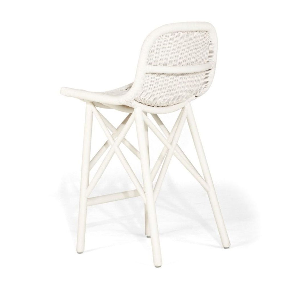 Elegant High Back Rattan Stool - White