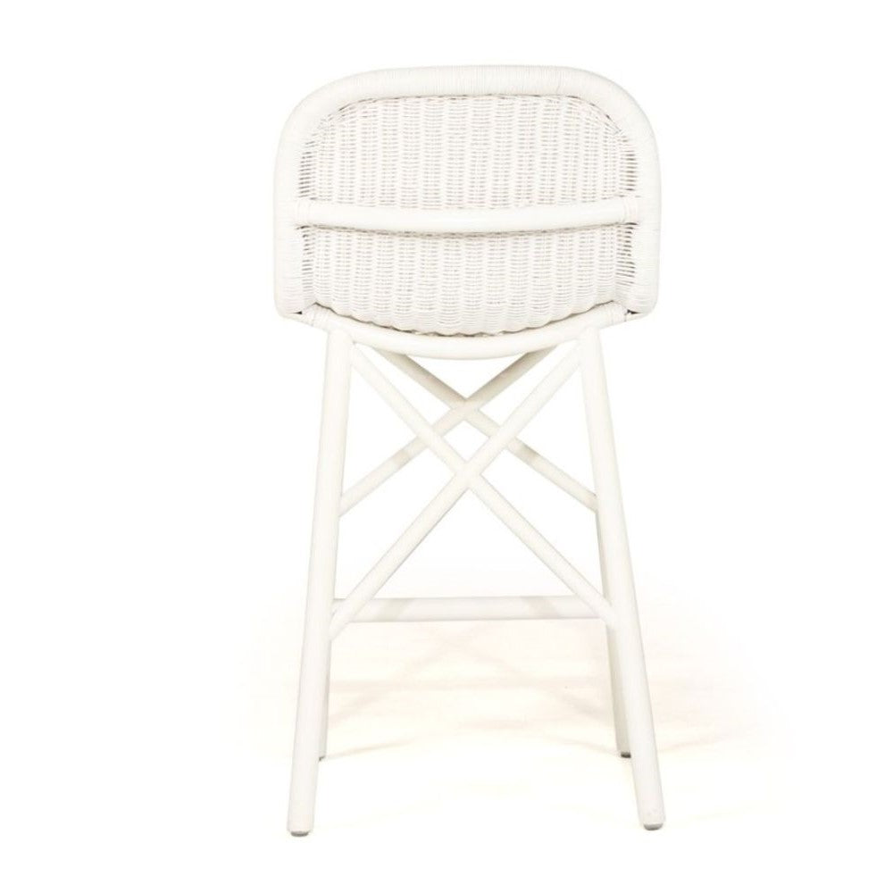 Elegant High Back Rattan Stool - White