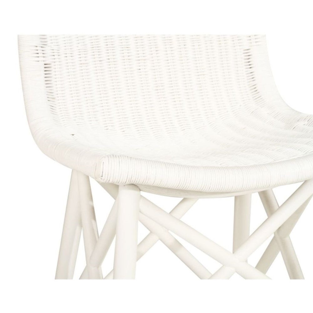 Elegant High Back Rattan Stool - White