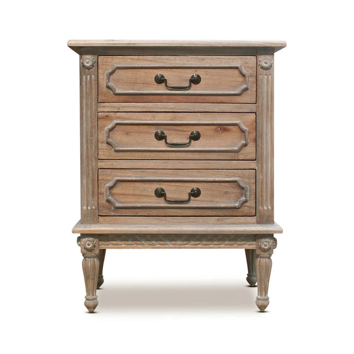 Elegant Marseille Bedside Table - Weathered Oak