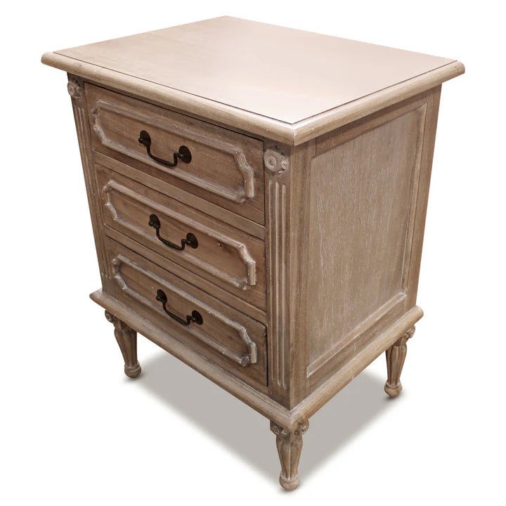 Elegant Marseille Bedside Table - Weathered Oak