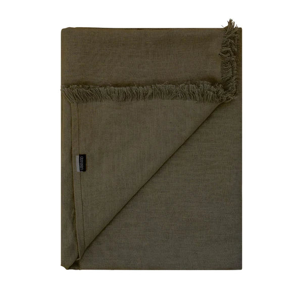 Elegant Oakley Linen Throw - Khaki Green - 130x230cms