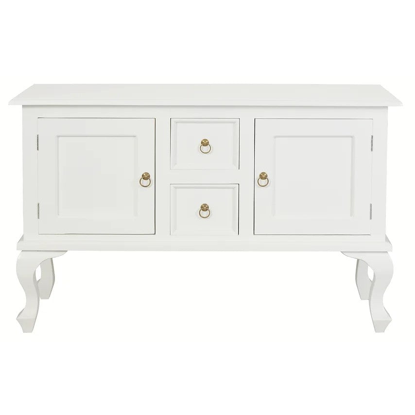 Elegant Queen Ann 2 Door 2 Drawer Sofa Table - White