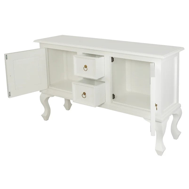 Elegant Queen Ann 2 Door 2 Drawer Sofa Table - White