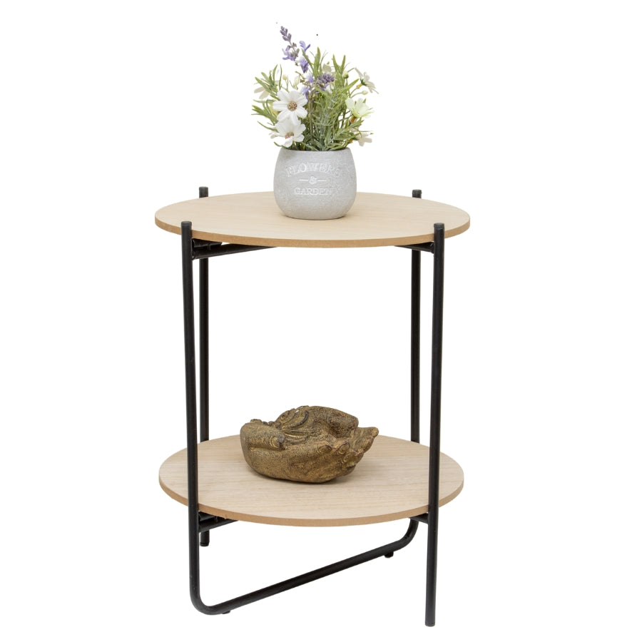 Elegant Round Lightwood Side Table with Shelf