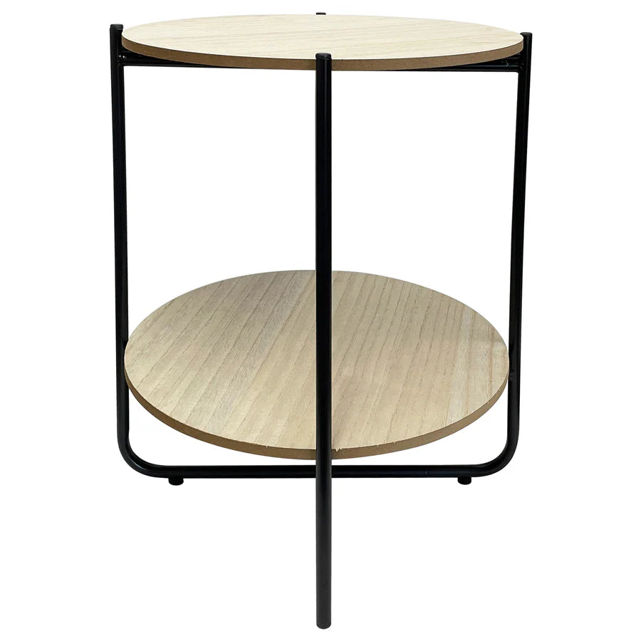 Elegant Round Lightwood Side Table with Shelf