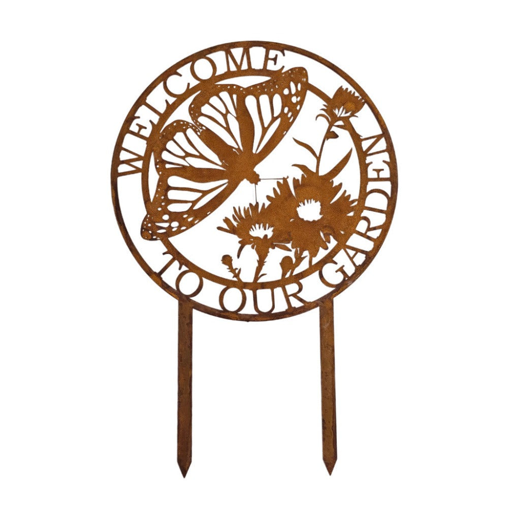 Elegant Rust Welcome Garden Stake