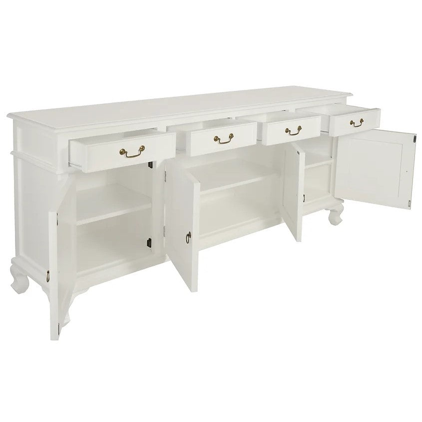 Elegant Utility 4 Door 4 Drawer Buffet Table - White