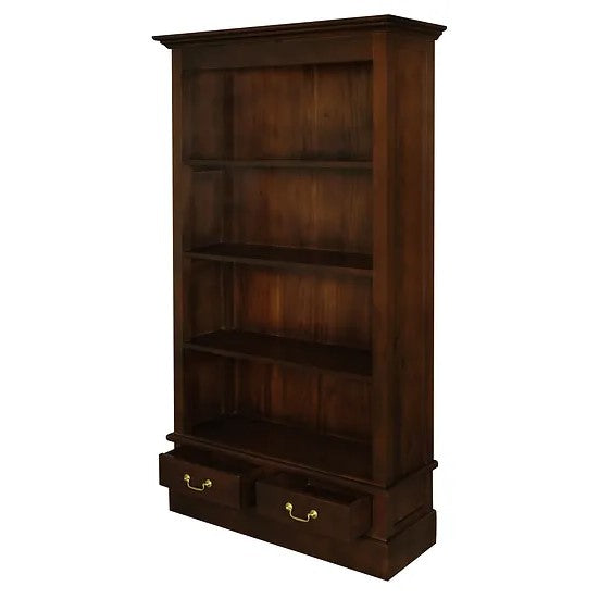 Elegant Wooden 2 Drawer Bookcase - Brown