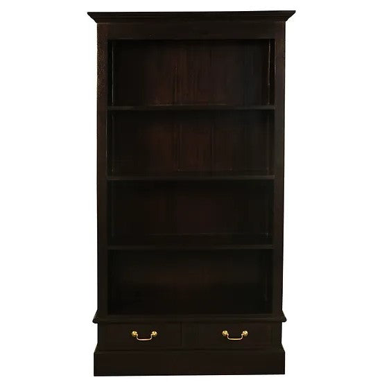 Elegant Wooden 2 Drawer Bookcase - Dark Brown